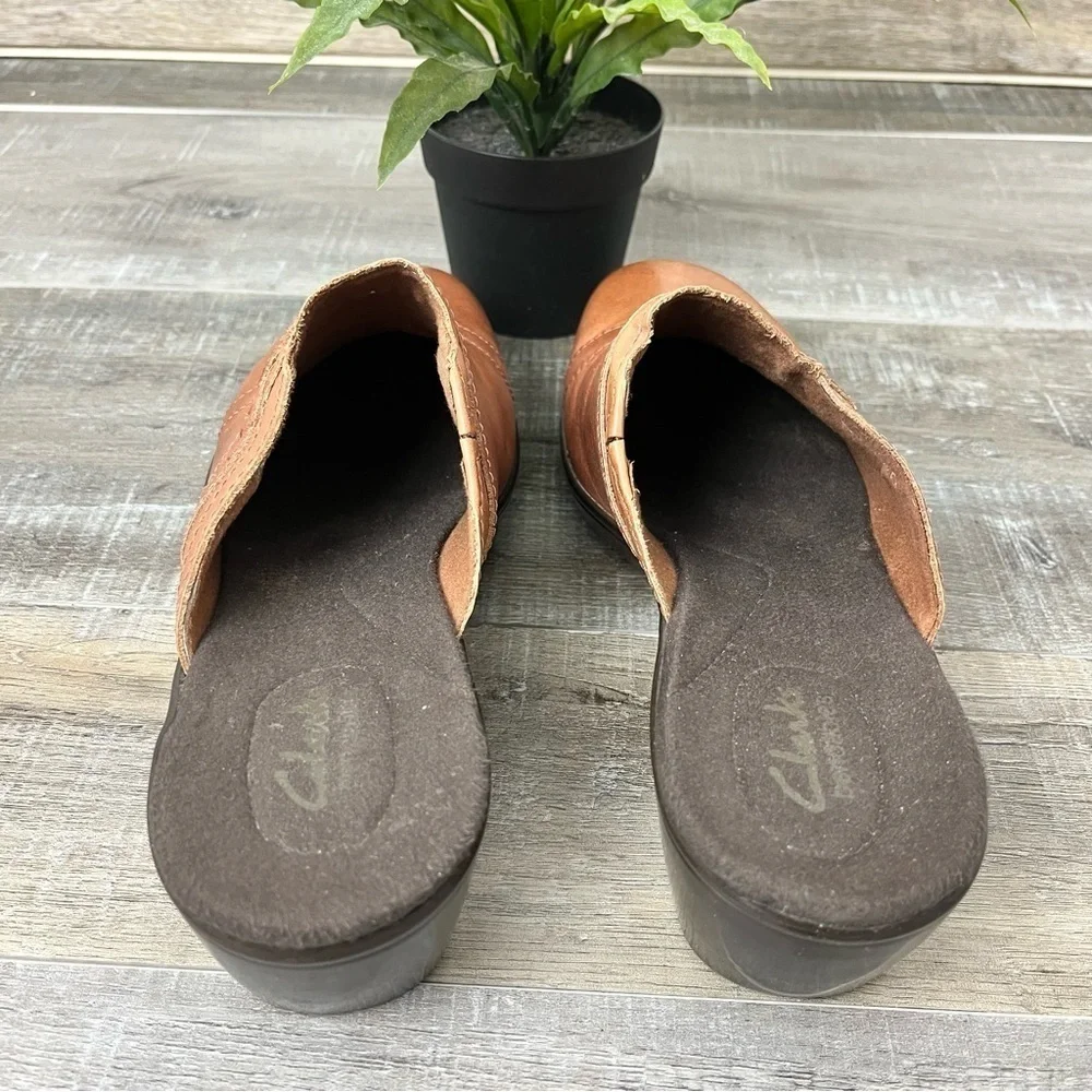 Clarks Bendables Brown Leather Slide Mules Size 8.5 Women’s - Picture 7 of 10